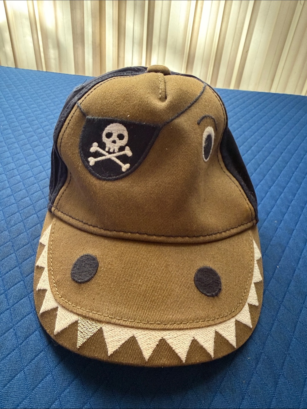 Kids Pirate Shark Baseball Cap - Olive Green and Navy Details